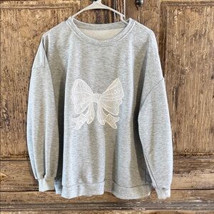 Gray Bow Embroidered Women's Sweater